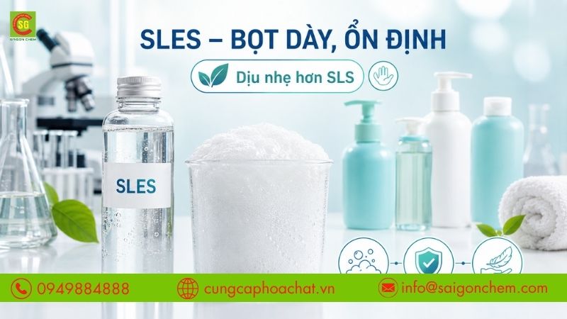 SLES tạo bọt d&agrave;y, ổn định v&agrave; dịu nhẹ hơn SLS trong nhiều c&ocirc;ng thức.